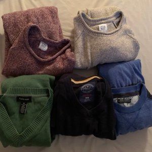 Lot of 5 Men's Sweaters Mixed Brands Crewneck & V-Neck Gap, American Eagle